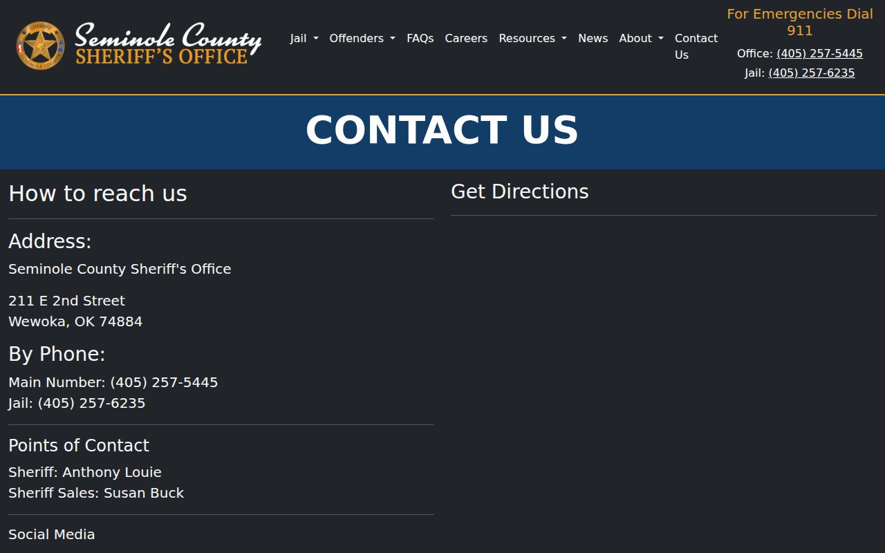 Seminole County Jail contact source for Hughes County booking-record questions